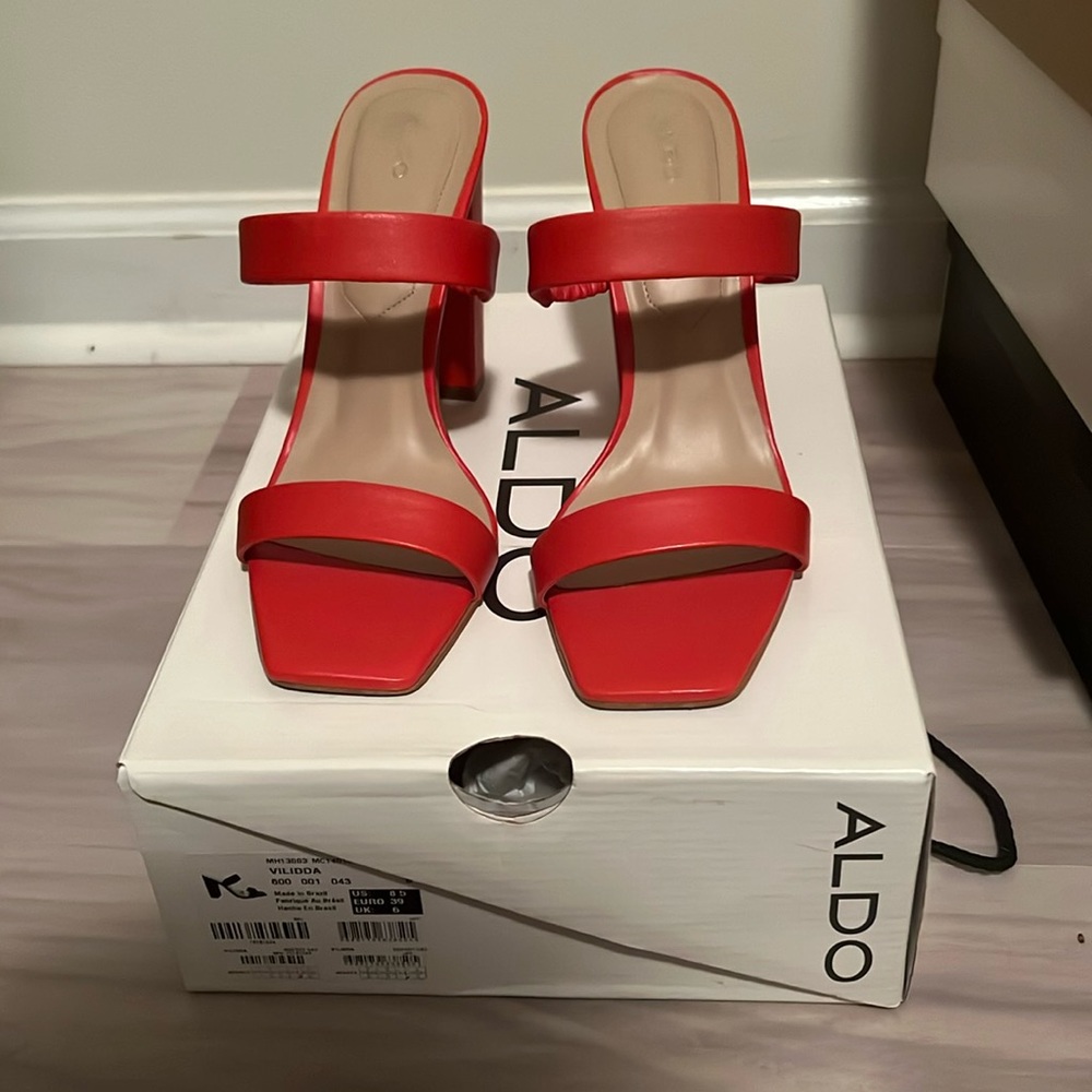 ALDO red orange block heel